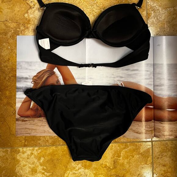 NEW Xhilaration Grecian Braided Hip Moderate Bikini Swim Bottom Black NWOT Sz S - Picture 4 of 14